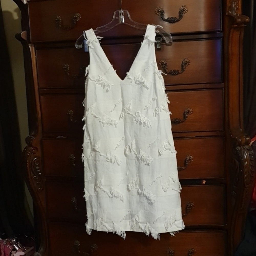 Anthropologie Maeve White Cotton Fringe Dress sz 0 - Picture 5 of 5
